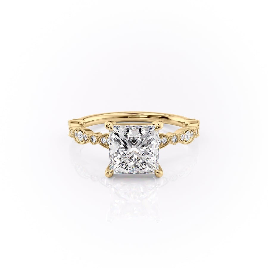 Princess Cut Moissanite Engagement Ring, Vintage Design