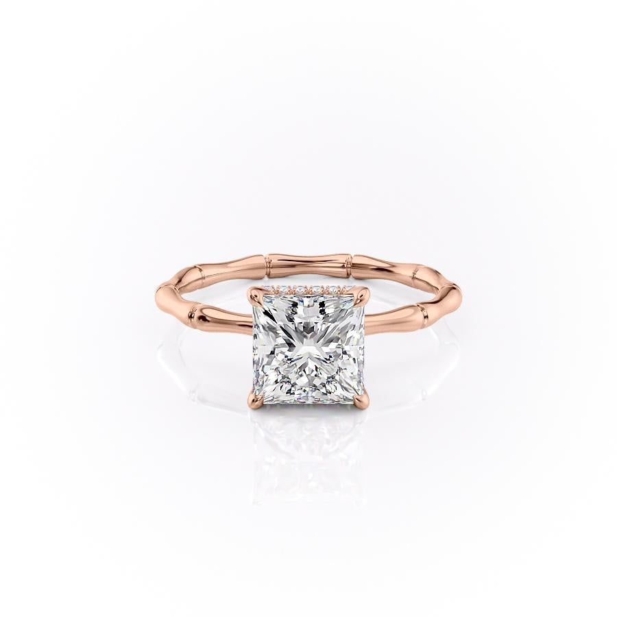 Princess Cut Moissanite Ring With Hidden Halo