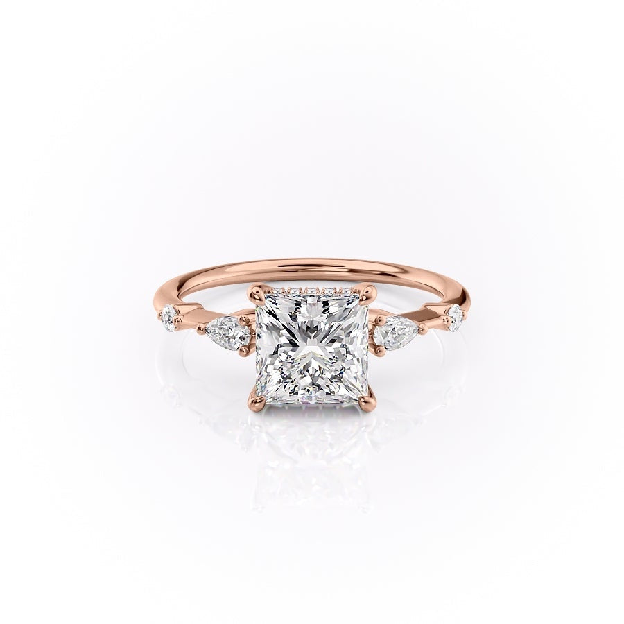 Princess Cut Moissanite Shoulder Set Ring With Hidden Halo