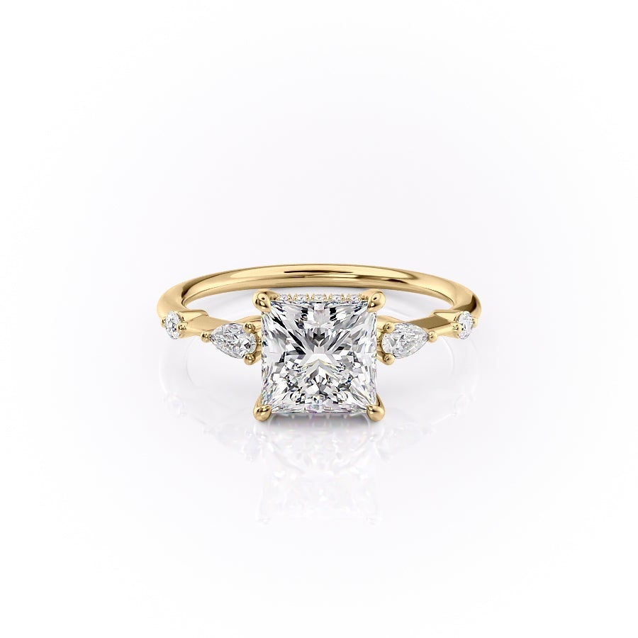 Princess Cut Moissanite Shoulder Set Ring With Hidden Halo