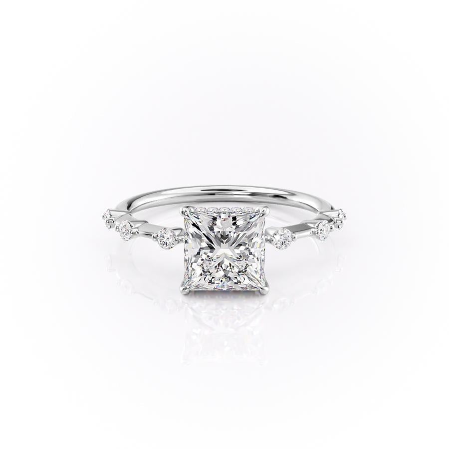 Princess Cut Moissanite With Stone Set Shoulders