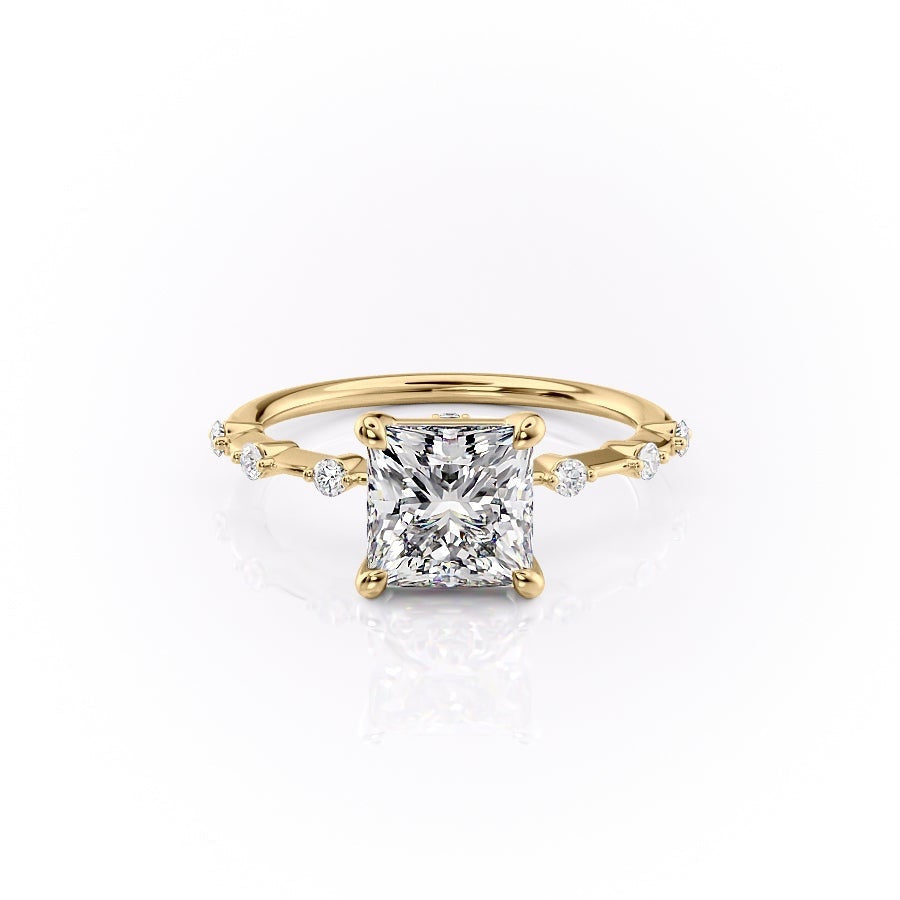 Princess Cut Moissanite With Stone Set Shoulders