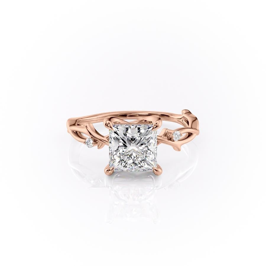 Princess Cut Moissanite Engagement Ring, Twig Design
