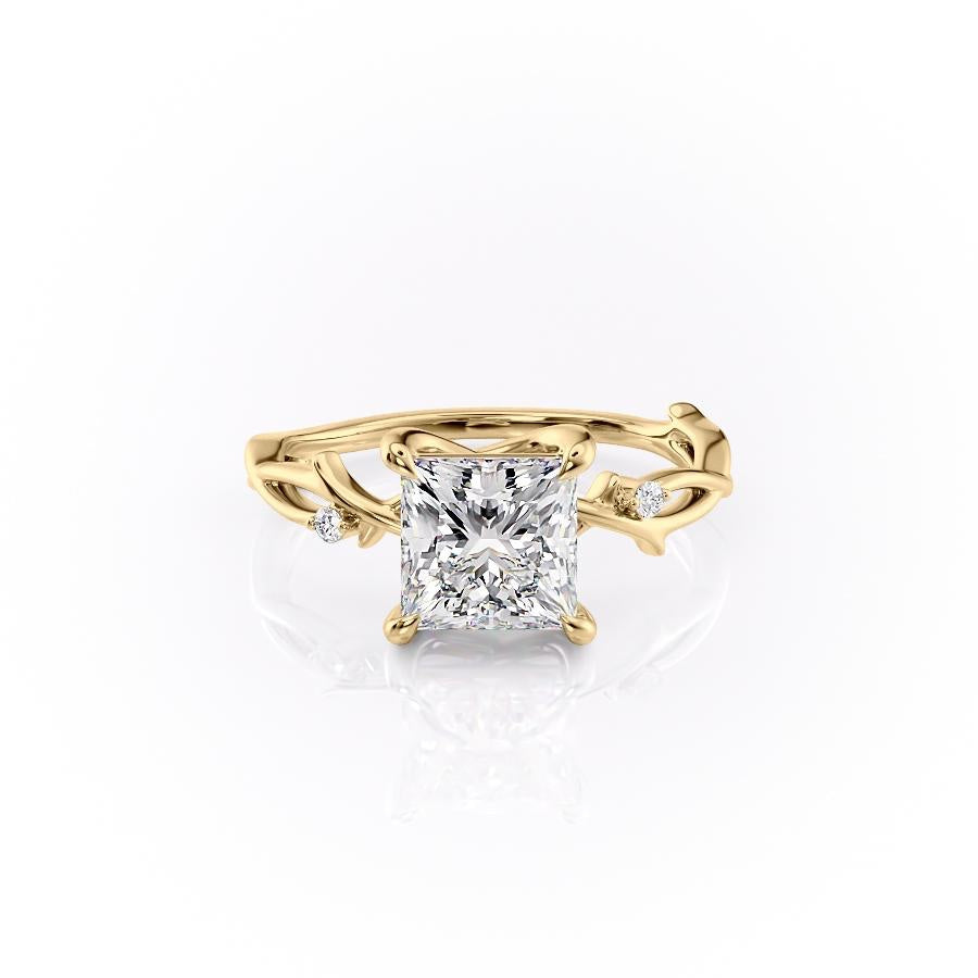 Princess Cut Moissanite Engagement Ring, Twig Design
