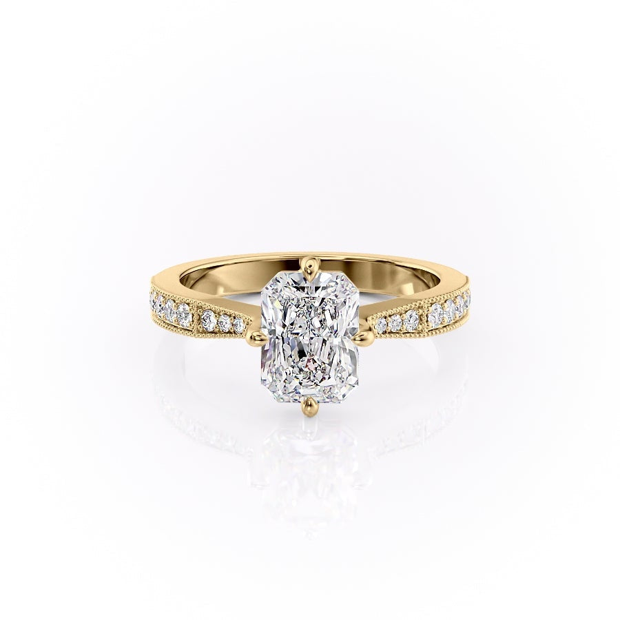RADIANT CUT MOISSANITE STONE SET SHOULDERS WITH MILGRAIN EDGE