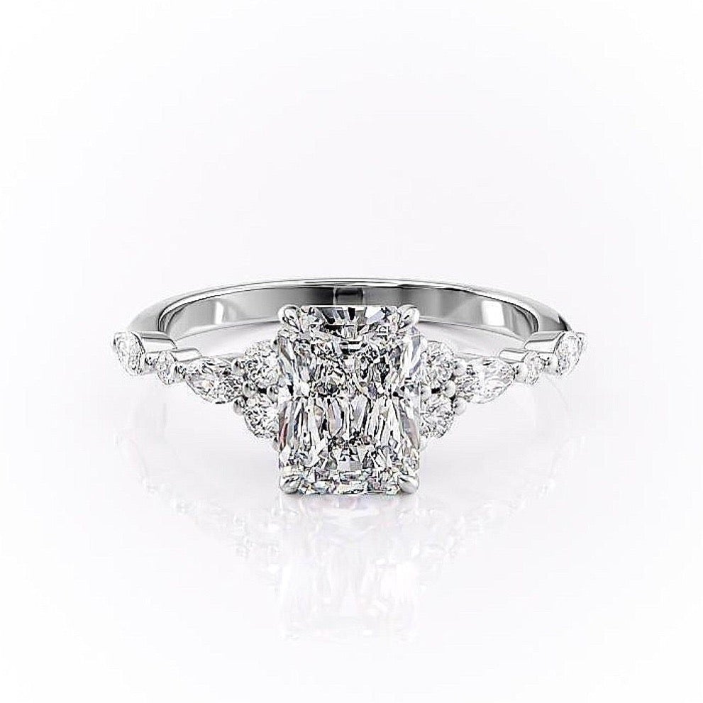 Radiant Cut Moissanite Shoulder Set Ring Vintage Design