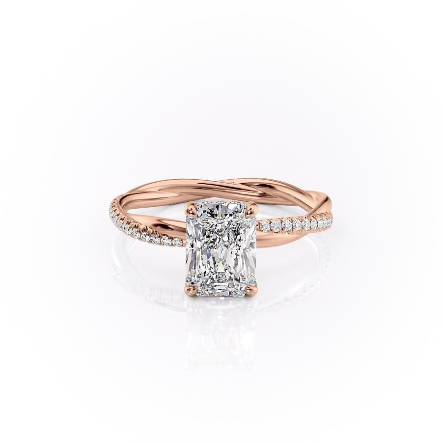 Radiant Cut Moissanite Twisted Shoulder Set Ring With Hidden Halo