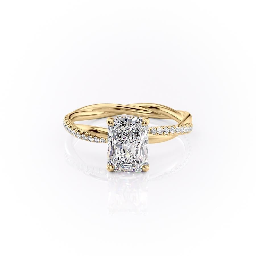 Radiant Cut Moissanite Twisted Shoulder Set Ring With Hidden Halo