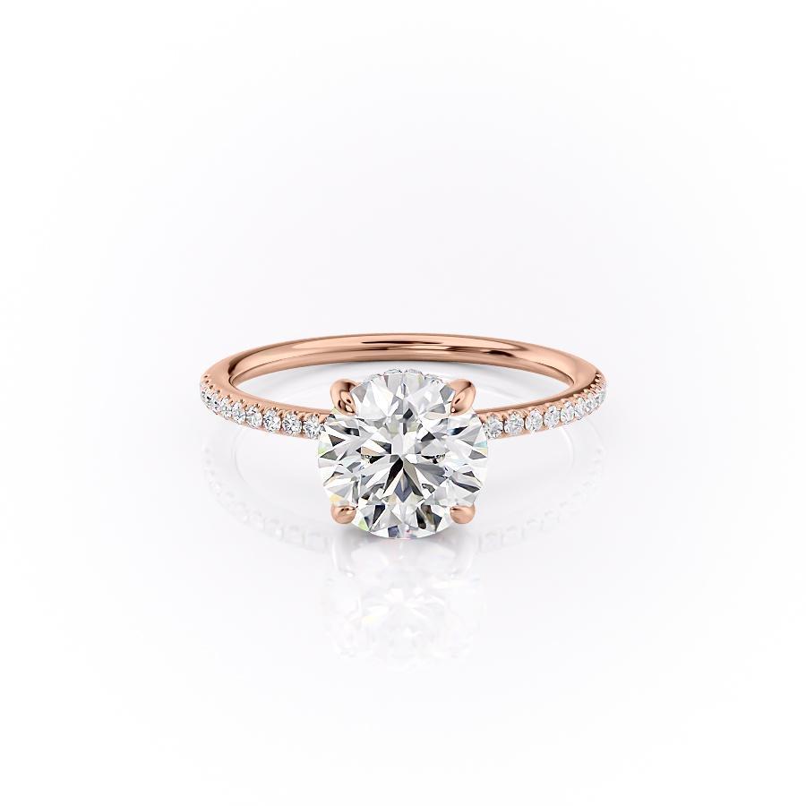 Round Cut Moissanite Engagement Ring, Plain Band With Hidden Halo