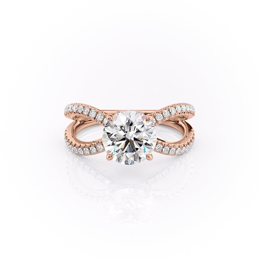 Round Cut Moissanite Criss-Cross Design