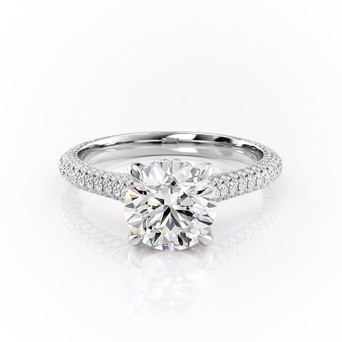 Round Cut Moissanite Engagement Ring Pave Set Shoulders Flawless Moissanite