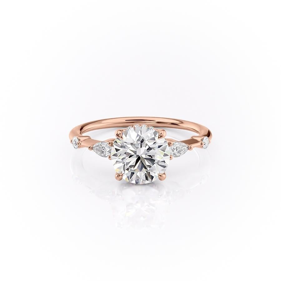 Round Cut Moissanite Shoulder Set Ring With Hidden Halo