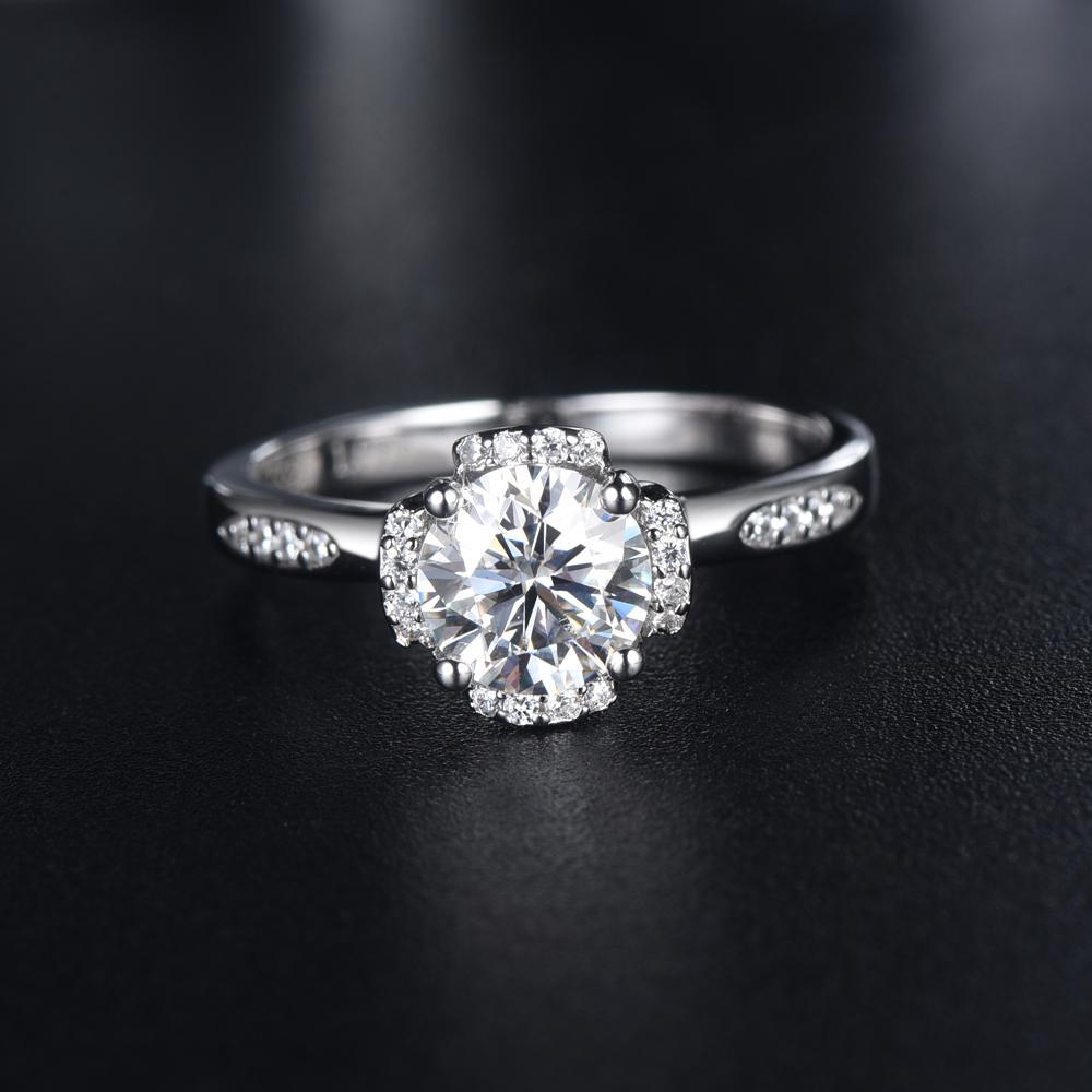 1.00ct Moissanite Engagement Ring, Custom Halo Design, Sterling Silver & Platinum