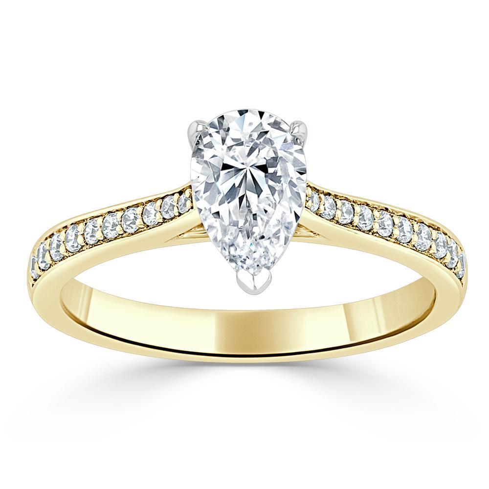 Pear Cut Moissanite Engagement Ring, Classic Style