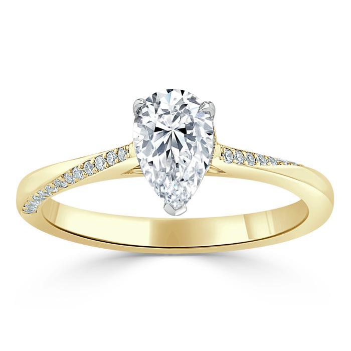 Pear Cut Moissanite Engagement Ring, Classic Style
