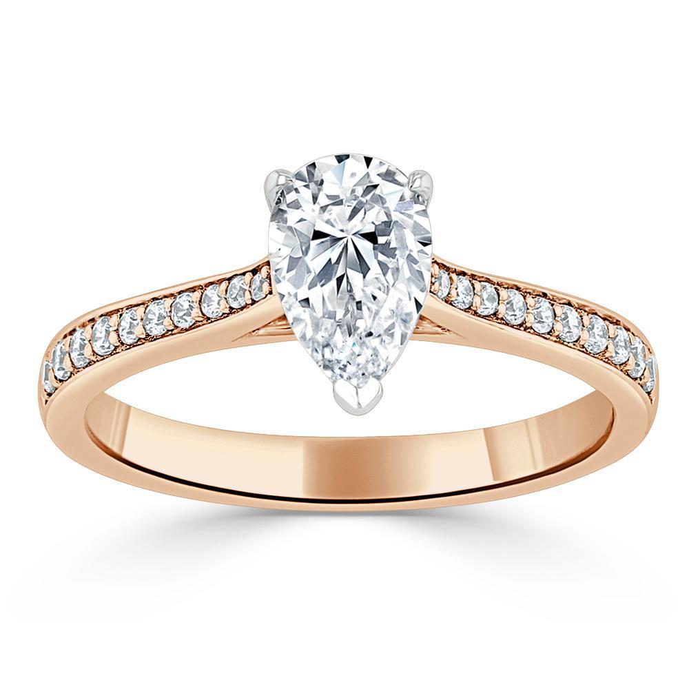 Pear Cut Moissanite Engagement Ring, Classic Style
