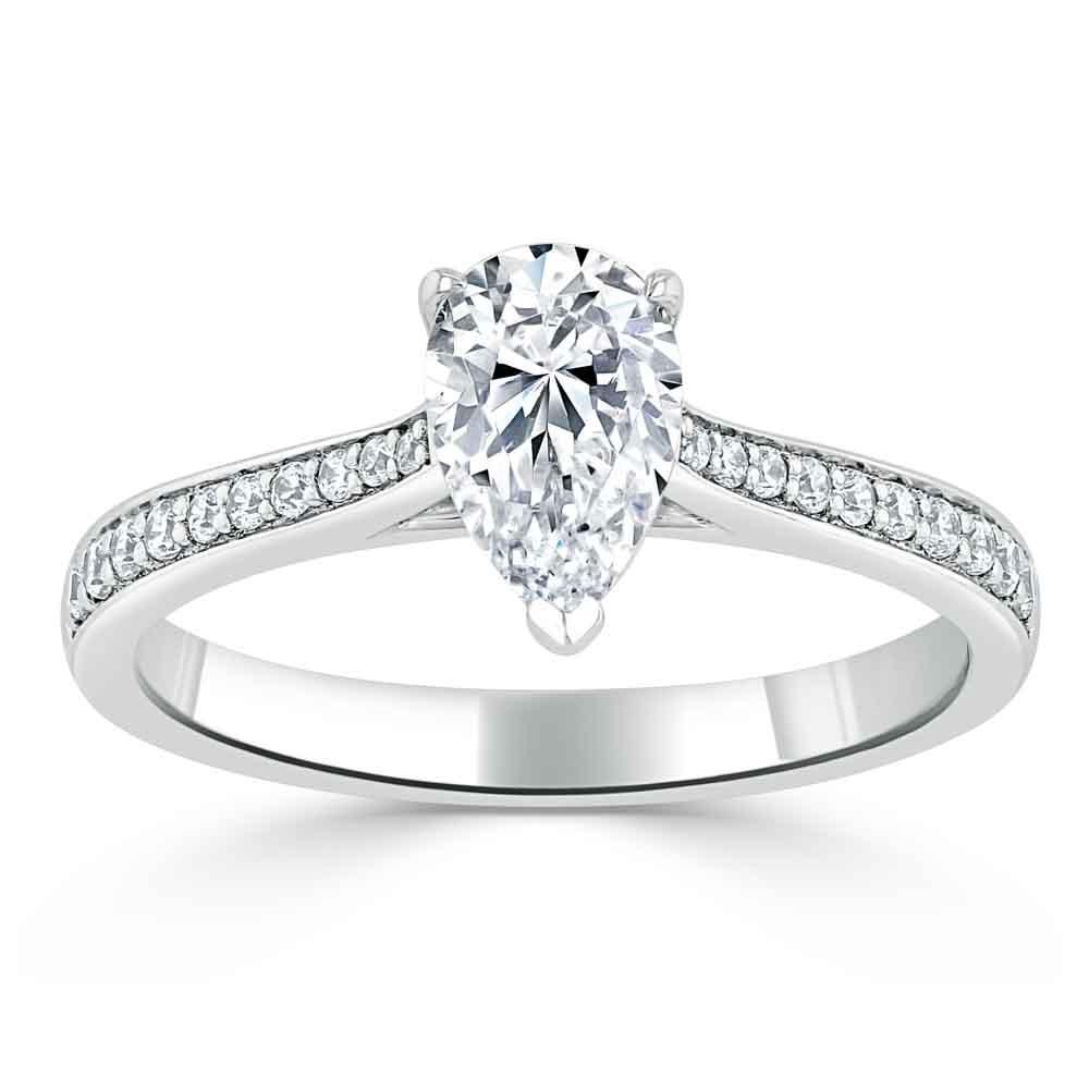 Pear Cut Moissanite Engagement Ring, Classic Style