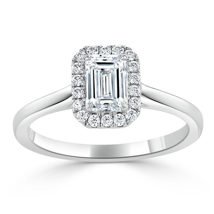 Emerald Cut Moissanite Halo Engagement Ring
