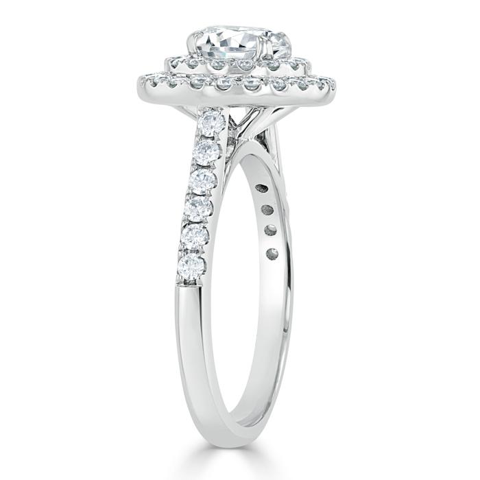 Round Cut Moissanite Double Halo Engagement Ring, Tiffany Style