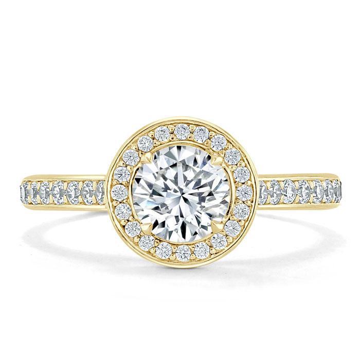 Round Cut Moissanite Halo Engagement Ring, Tiffany Style