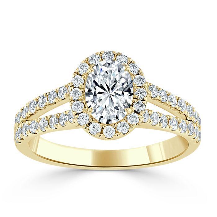 Oval Cut Moissanite Halo Engagement Ring, Tiffany Style