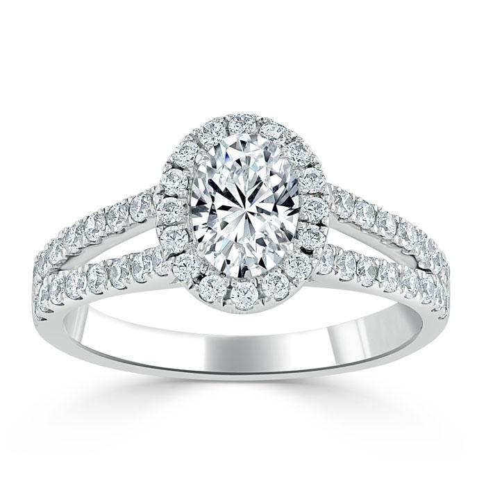 Oval Cut Moissanite Halo Engagement Ring, Tiffany Style