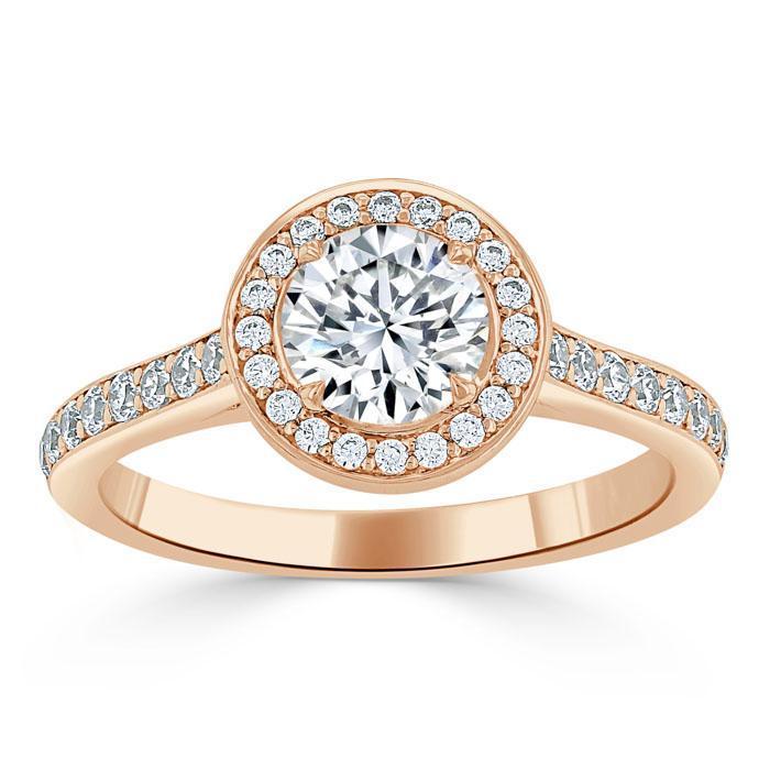 Round Cut Moissanite Halo Engagement Ring, Tiffany Style