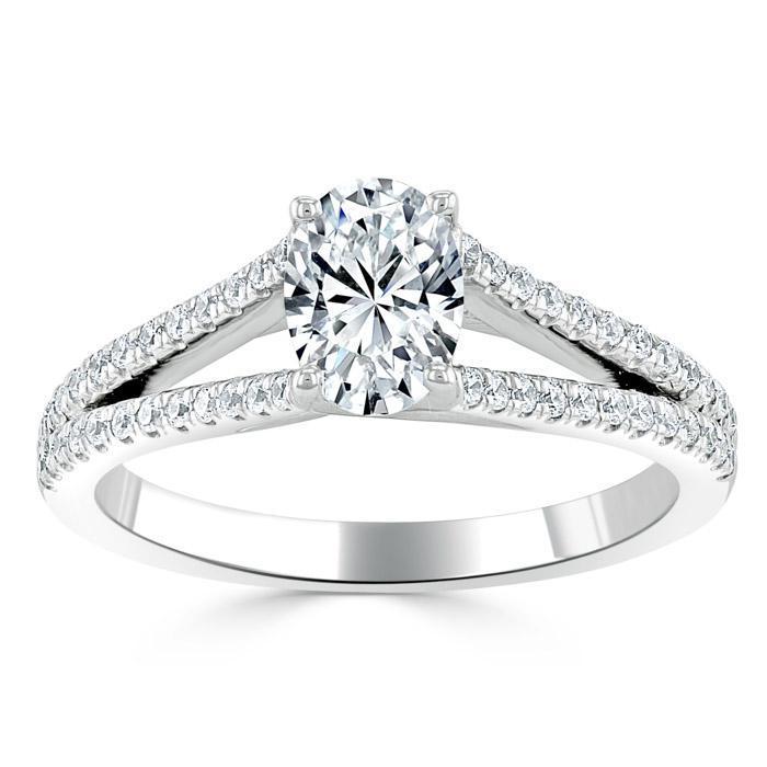 Oval Cut Moissanite Engagement Ring, Split Shank