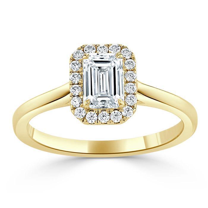 Emerald Cut Moissanite Halo Engagement Ring