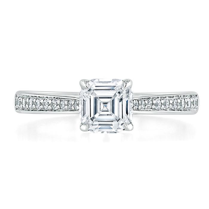 Asscher Cut Moissanite Engagement Ring, Classic Style