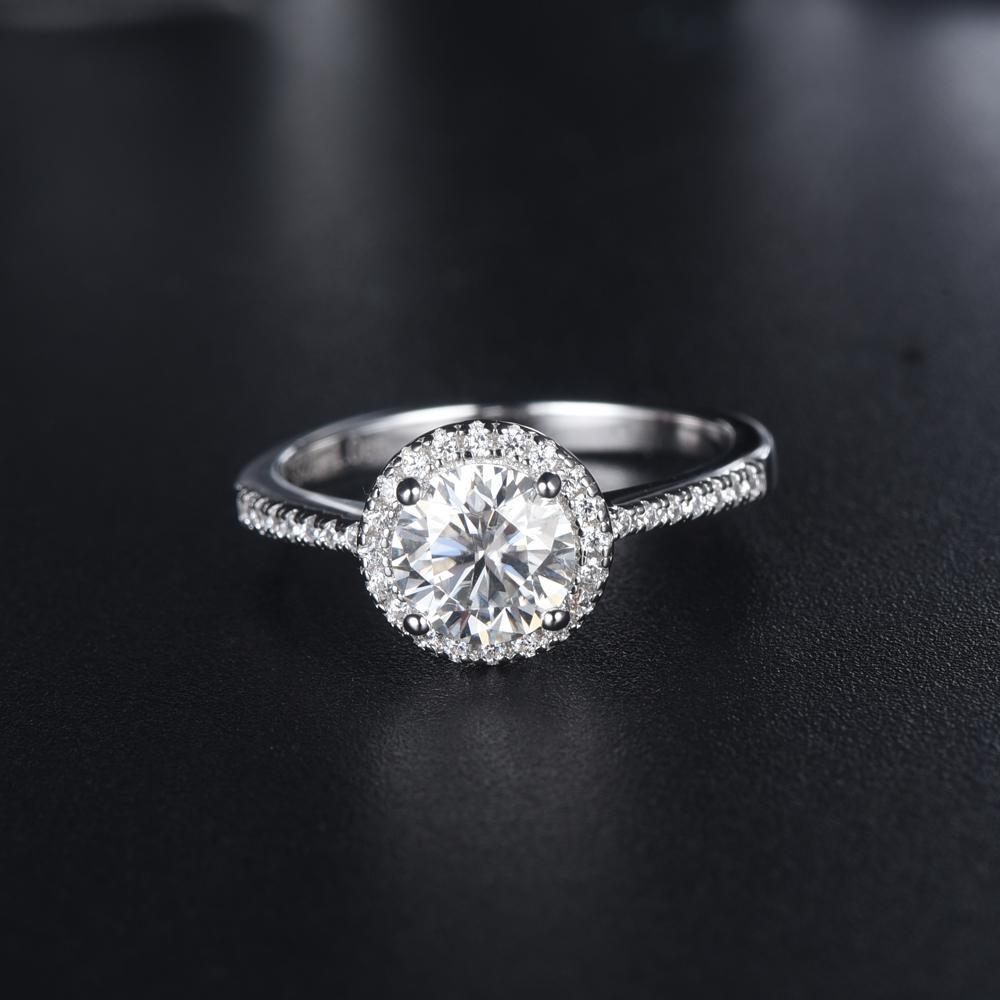 1.00ct Moissanite Engagement Ring, Classic Halo Setting with Stone Set Shoulders , Sterling Silver & Platinum