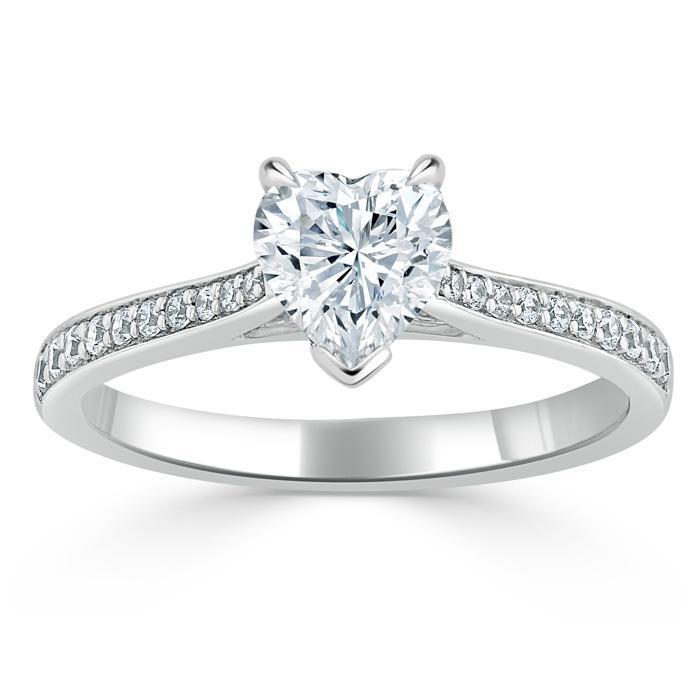 Heart Cut Moissanite Engagement Ring, Classic Style