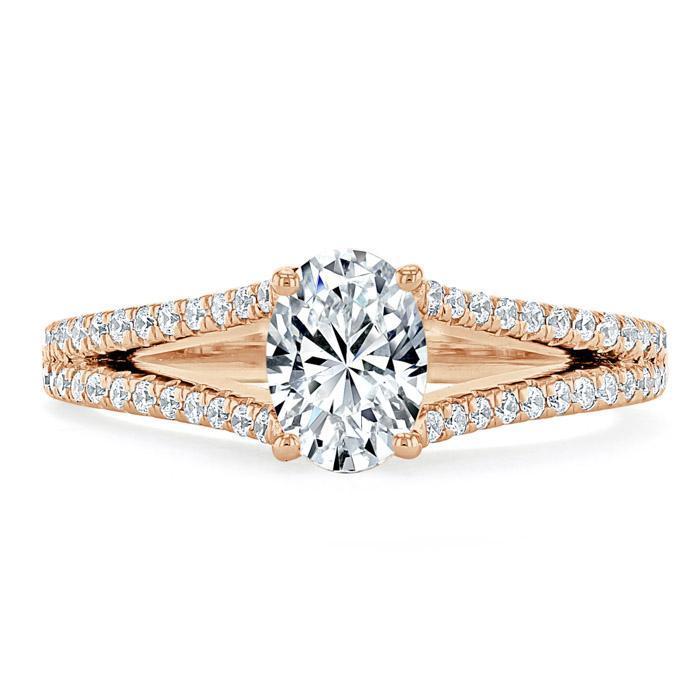 Oval Cut Moissanite Engagement Ring, Split Shank