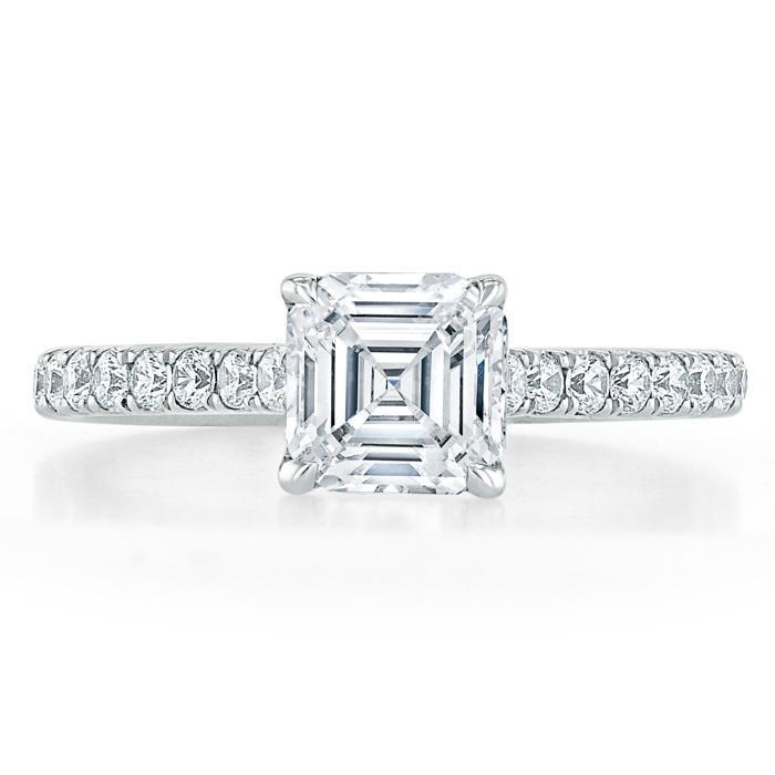 Asscher Cut Moissanite Engagement Ring, Classic Style