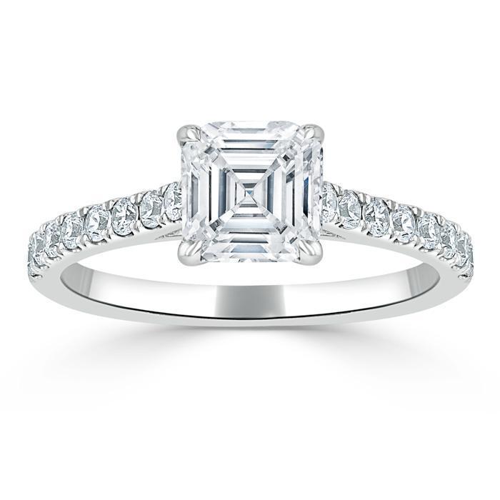 Asscher Cut Moissanite Engagement Ring, Classic Style