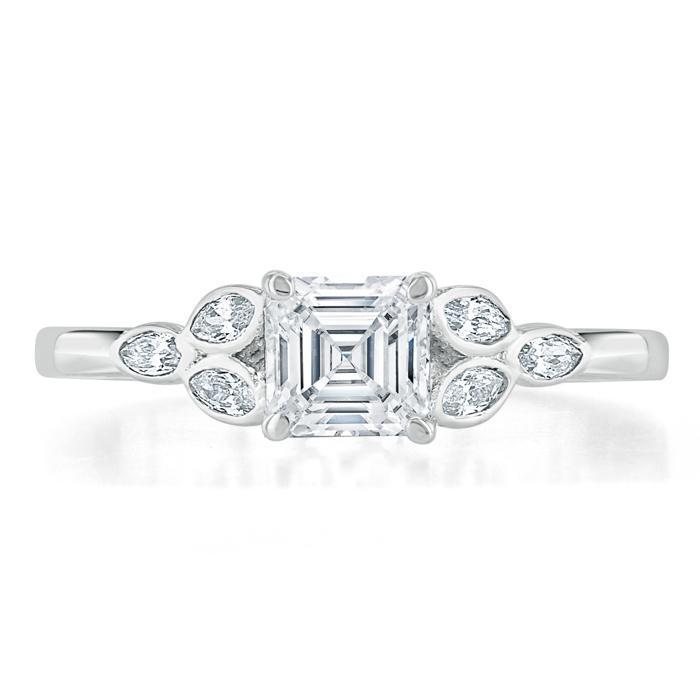 Asscher Cut Moissanite Engagement Ring, Vintage Style