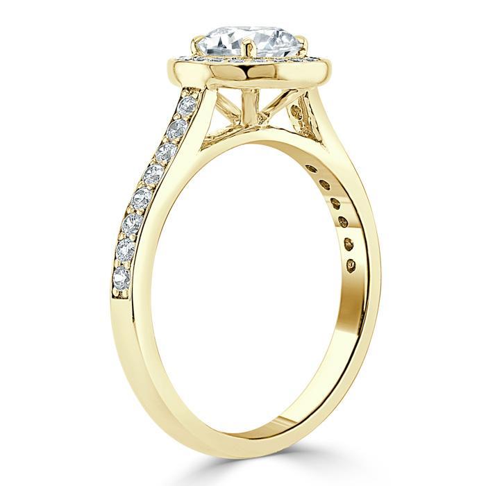 Round Cut Moissanite Halo Engagement Ring, Tiffany Style
