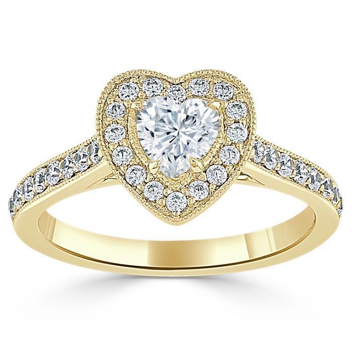 Heart Cut Moissanite Engagement Ring, Classic Halo