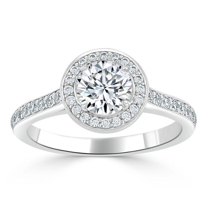 Round Cut Moissanite Halo Engagement Ring, Tiffany Style