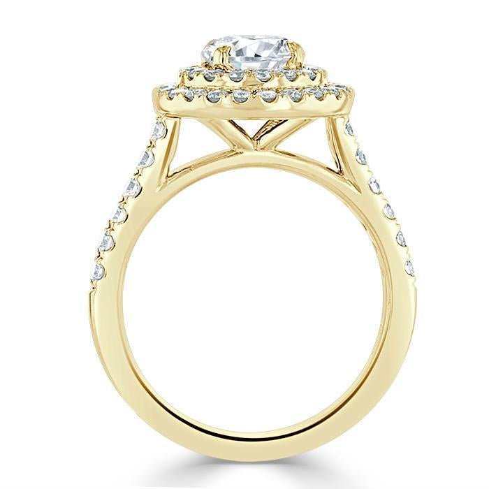Round Cut Moissanite Double Halo Engagement Ring, Tiffany Style