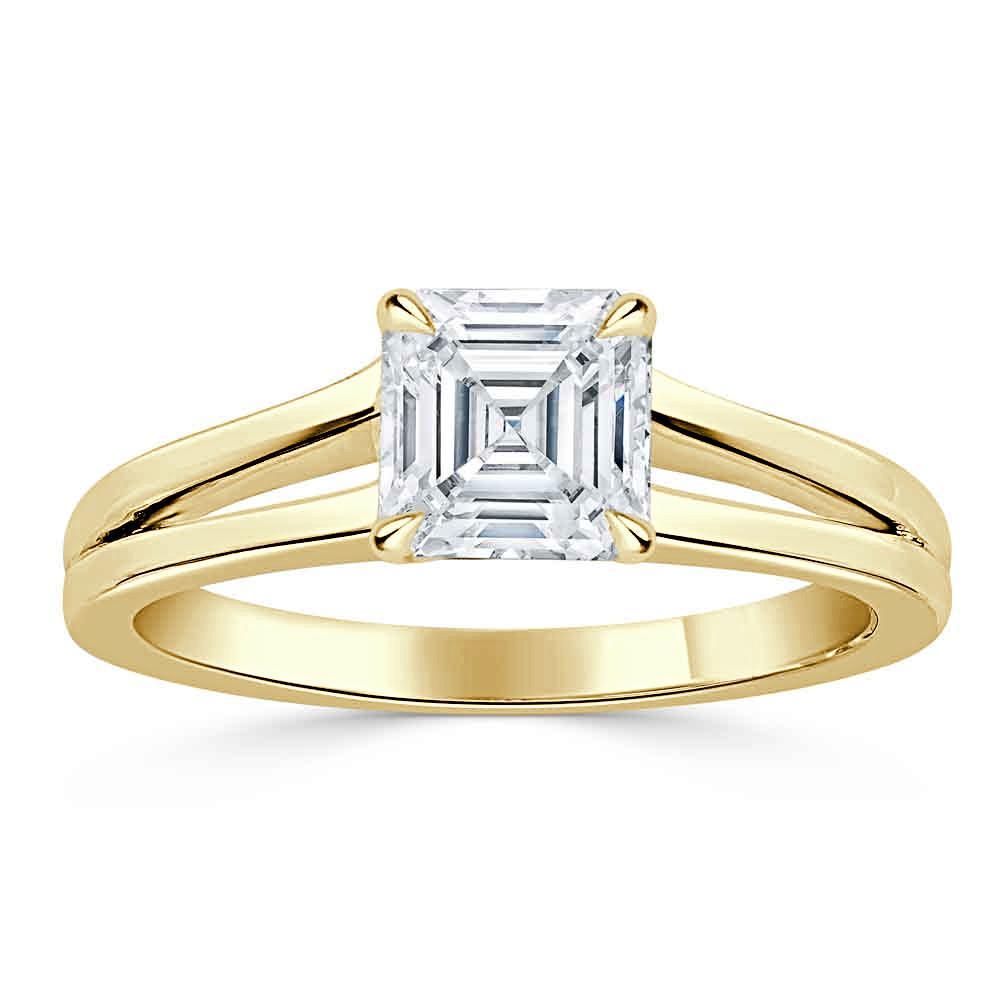 Asscher Cut Moissanite Engagement Ring, Classic Style with Split Shank