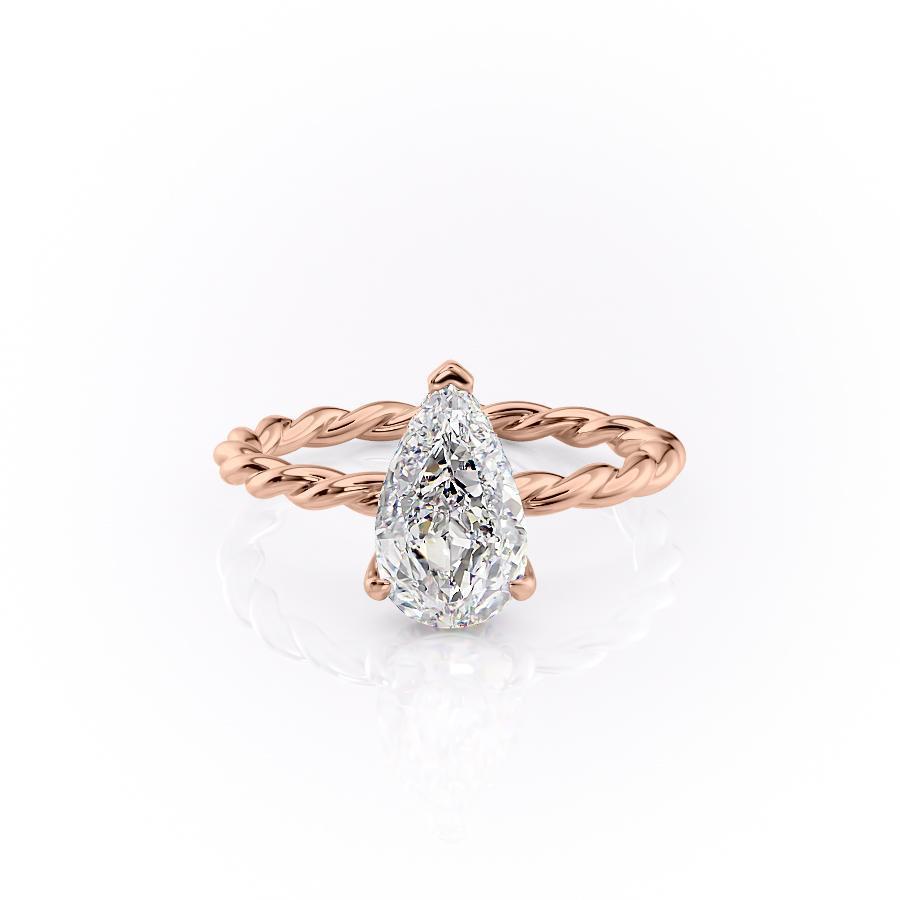 Pear Cut Moissanite Ring, Twisted Band With Hidden Halo