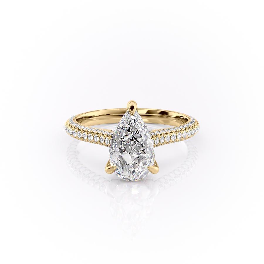 Pear Cut Moissanite Ring With Pave Set Shoulders