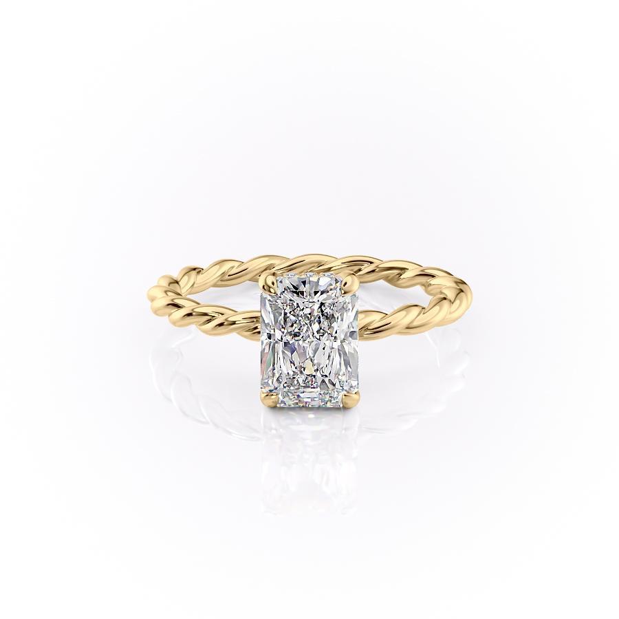 Radiant Cut Moissanite Ring, Twisted Band With Hidden Halo