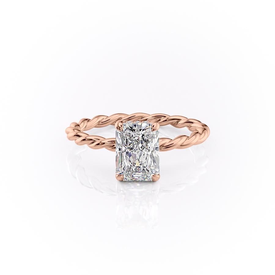 Radiant Cut Moissanite Ring, Twisted Band With Hidden Halo