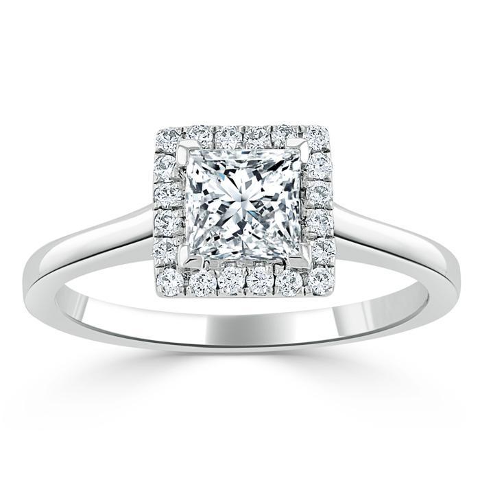 Princess Cut Moissanite Halo Engagement Ring
