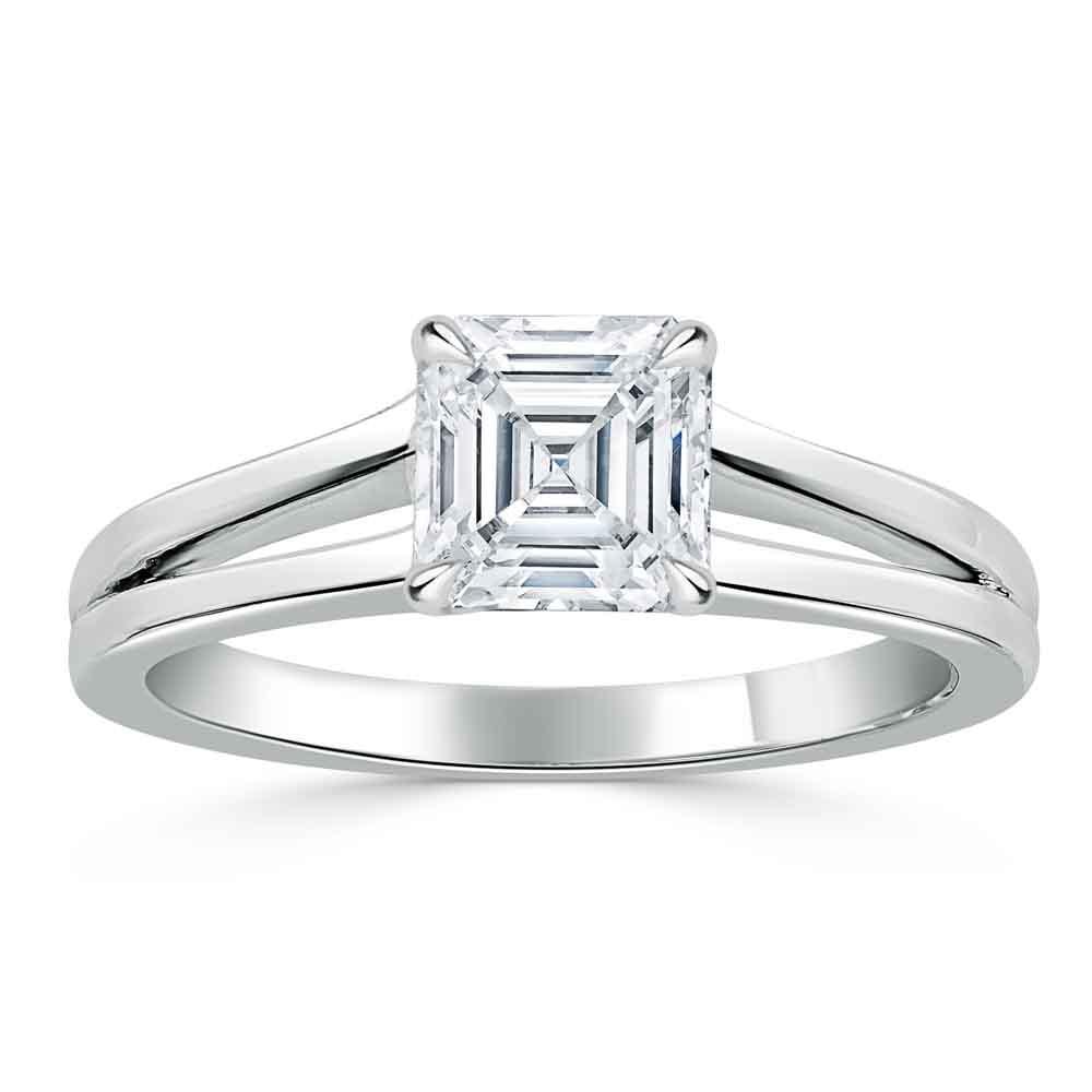 Asscher Cut Moissanite Engagement Ring, Classic Style with Split Shank