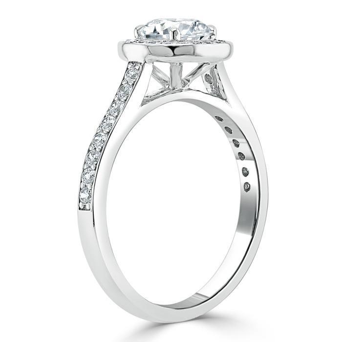 Round Cut Moissanite Halo Engagement Ring, Tiffany Style
