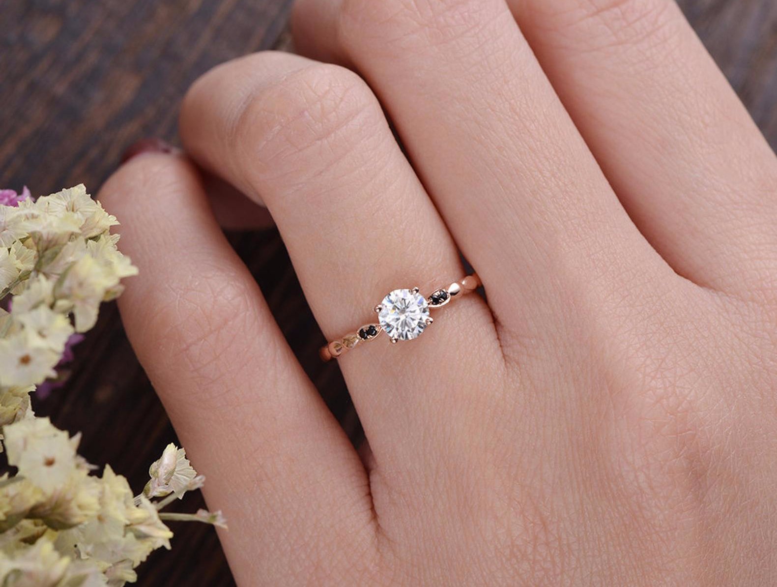 Round Cut Moissanite Engagement Ring, Vintage Design