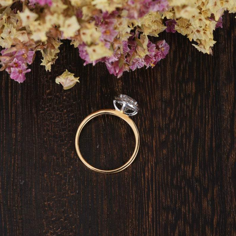 Round Cut Moissanite Engagement Ring, Art Deco Halo Design